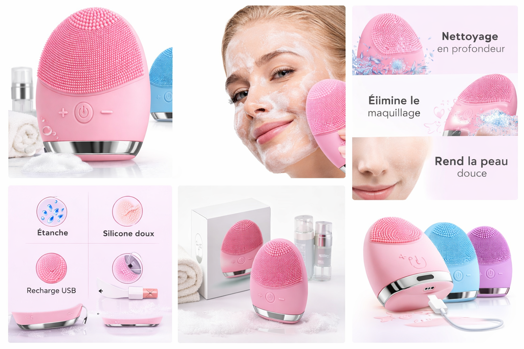 Brosse Nettoyante Visage Silicone Électrique – Nettoyage Profond & Peau Éclatante