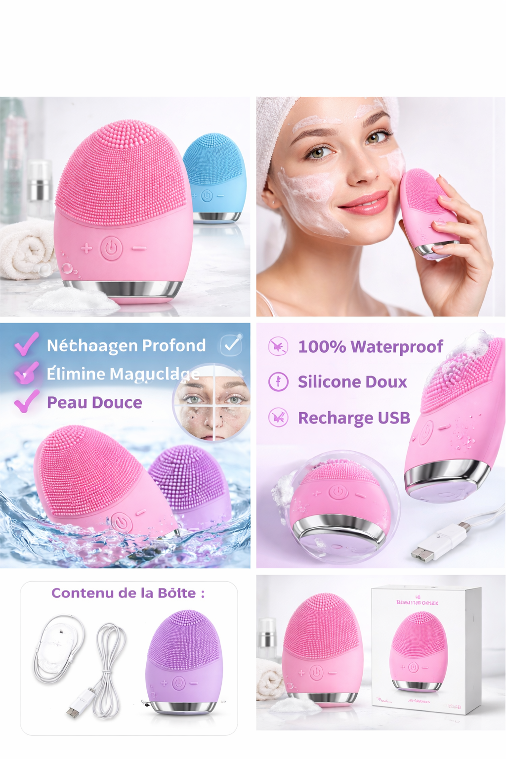 Brosse Nettoyante Visage Silicone Électrique – Nettoyage Profond & Peau Éclatante
